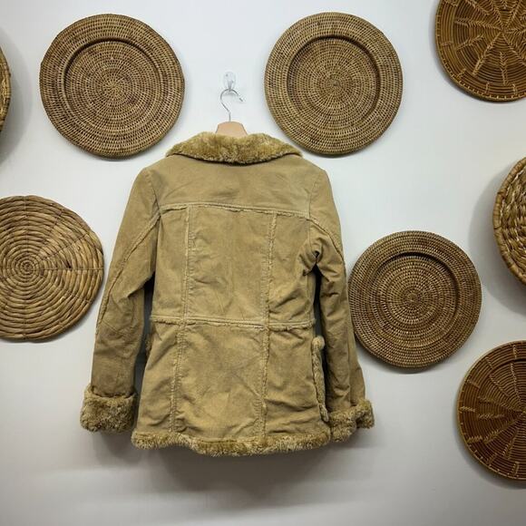 Vintage Y2K 2000s Mudd Beige Tan Faux Fur Lined Leather Jacket Coat Small - Picture 3 of 9